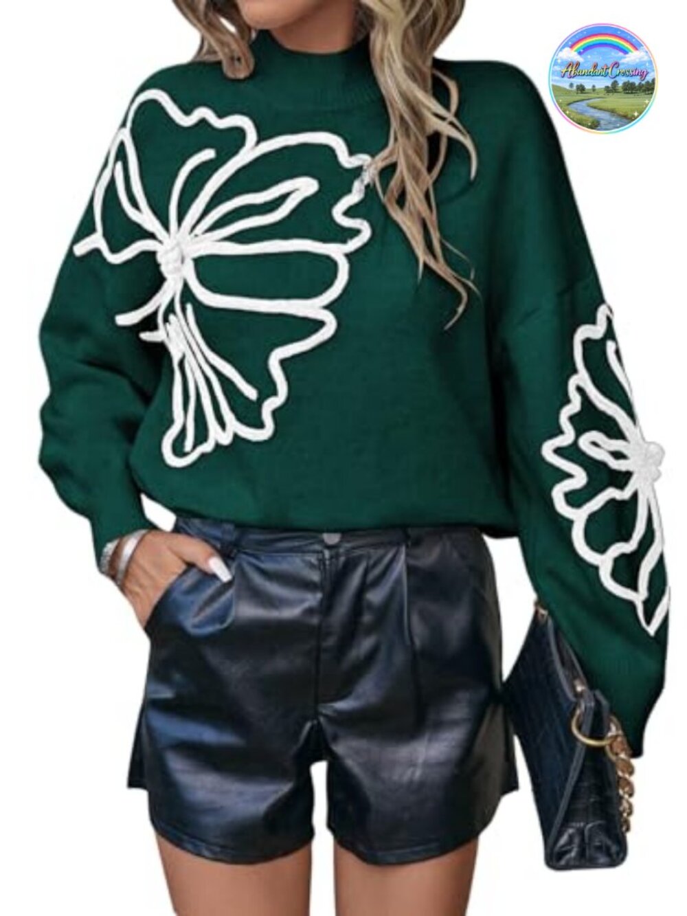 Floral Sweater Mock Neck Long Sleeve Pullover Top